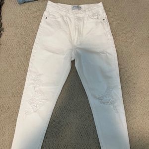 White distressed straight leg jeans